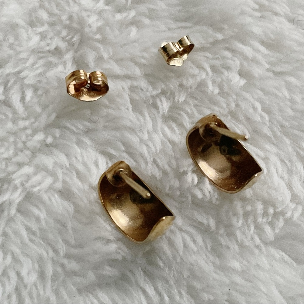 Vintage Gold-Tone Huggie Hoop Earrings – 2 Pair Set – Mini & Small - Picture 7 of 11